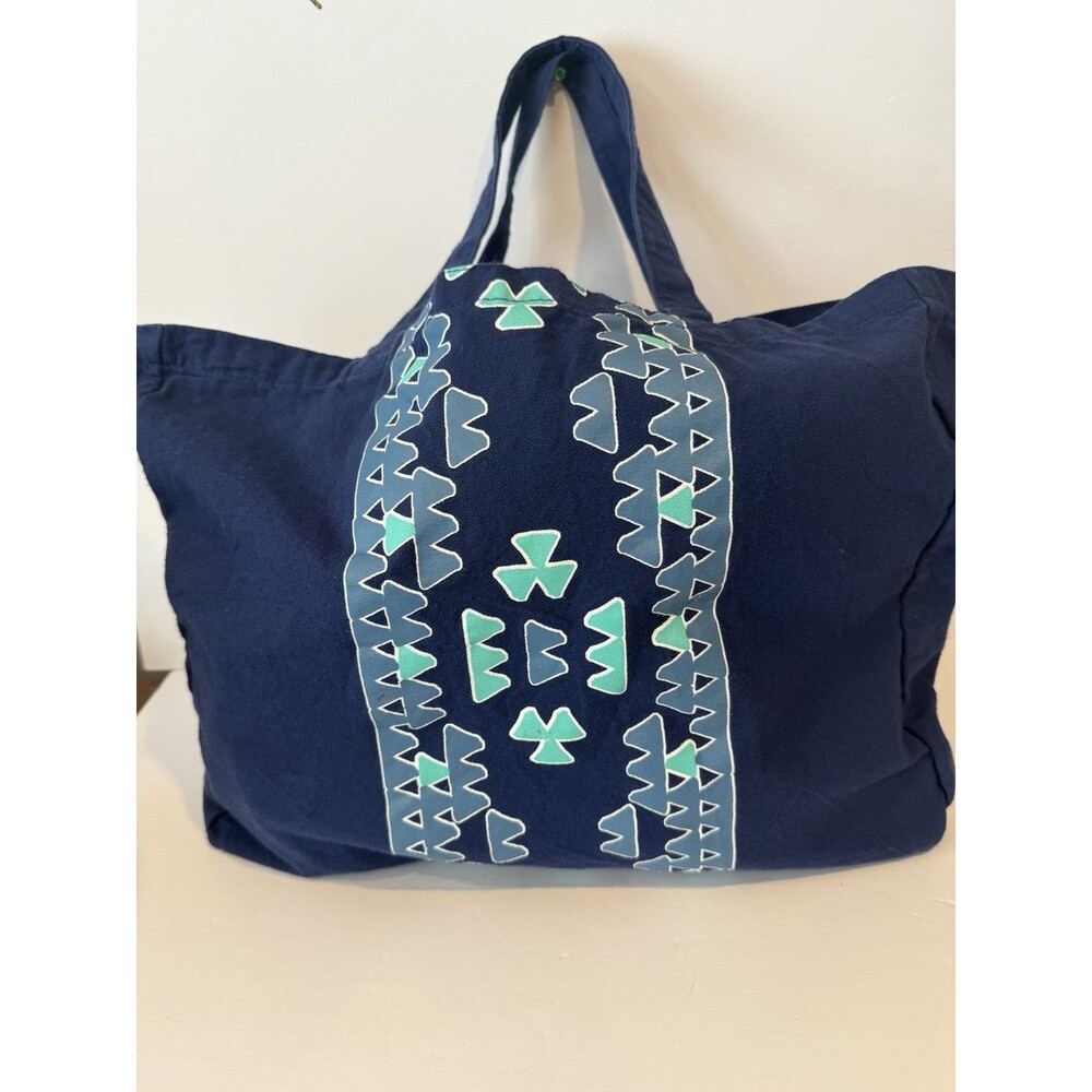Soleil Blue Geometric Print Tote Bag Double Handles Rectangle Shape Women